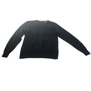 Oscar de la Renta ME4038 Womens Large Black Cotton V-Neck Argyle Knit Sweater